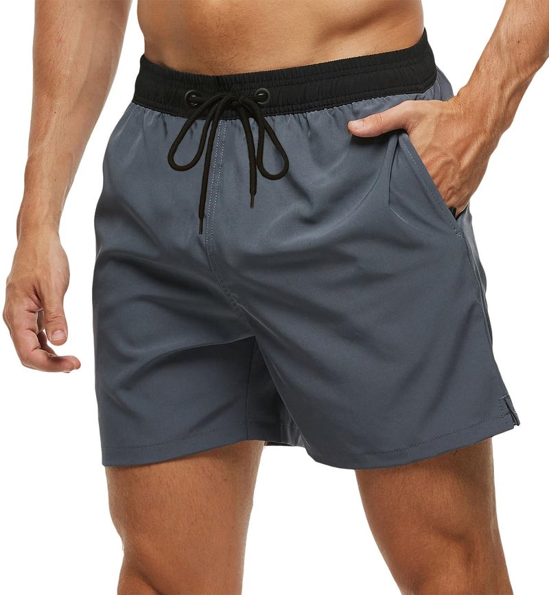 Tyhengta Mens Swim Trunks Quick Dry Stretch Shorts with Zipper Pockets and Mesh Lining Grey 34 - Image 1